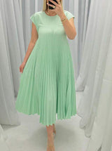 Women’s Pleated Long Summer Dress – Sleeveless Round Neck Maxi Dress