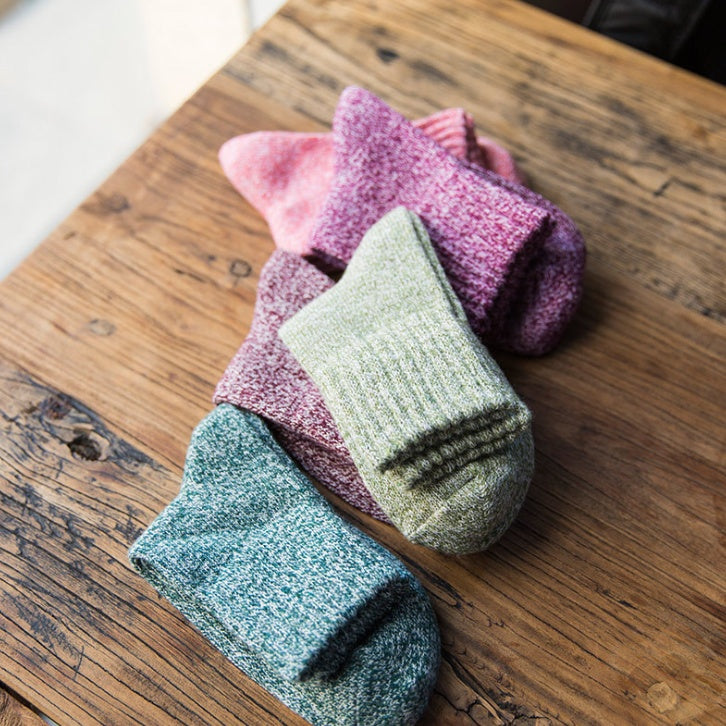 Women’s Winter Thermal Cotton Crew Socks – 5 Pairs Set