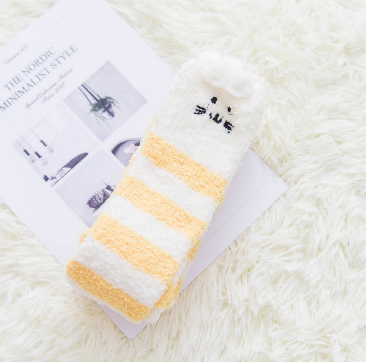 Super Cute Fuzzy Knee-High Socks – Cartoon Winter Style