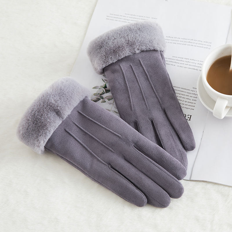 Women’s Suede Winter Gloves – Warm Wool Lined Finger Style
