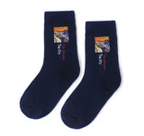Retro Oil Painting Cotton Socks – Abstract Literary Mid-Tube Design