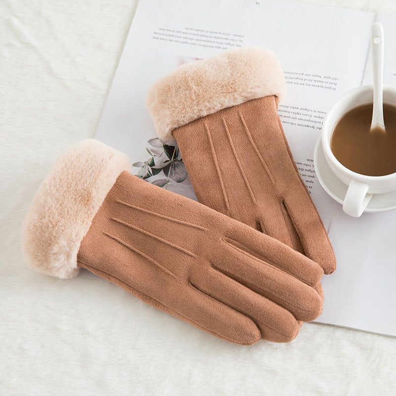 Women’s Suede Winter Gloves – Warm Wool Lined Finger Style