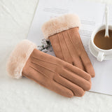 Women’s Suede Winter Gloves – Warm Wool Lined Finger Style