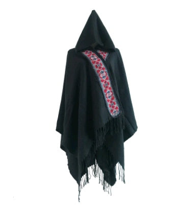 Ethnic Hooded Cloak Shawl – Embroidered Winter Wrap for Travel & Cold Weather