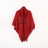 Hooded Knit Poncho Cape – Loose Fit Winter Cardigan with Toggle Closure