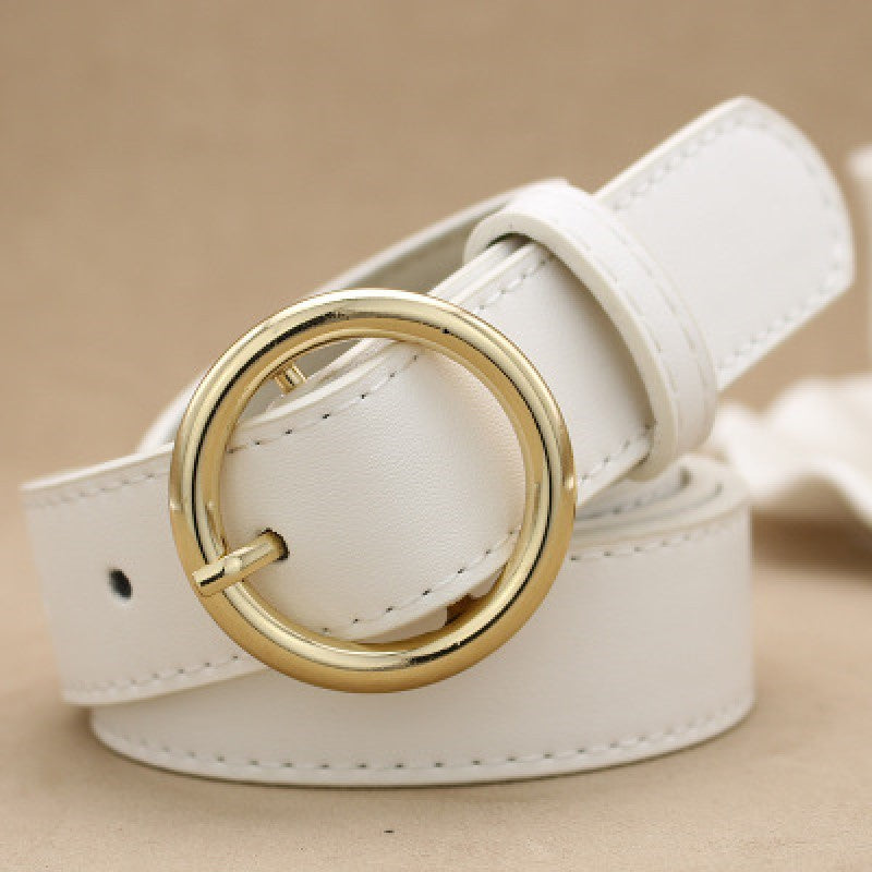 Classic Round Buckle Belt – Unisex Faux Leather Waist Accessory