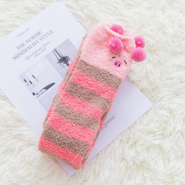 Super Cute Fuzzy Knee-High Socks – Cartoon Winter Style