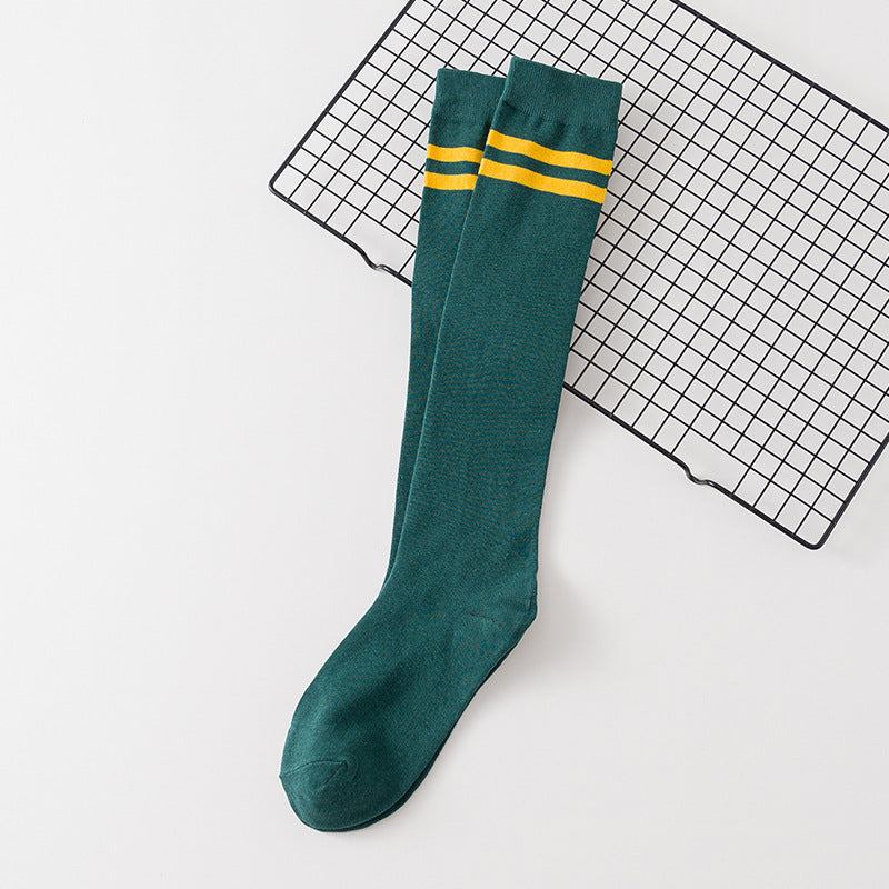 Women's Calf Cotton Socks – Striped Jacquard Breathable Cotton
