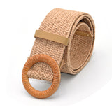 Boho Woven Waist Belt – Wide Linen-Inspired Belt with Round Buckle