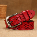 Hollow Carved Leather Belt – Women’s Pin Buckle Belt in Multiple Colors & Sizes