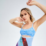 Sexy U-Collar Suspender Mini Dress – Color Block Hollow A-Line Skirt