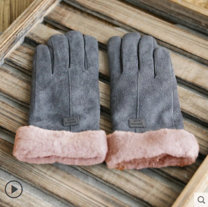 Retro Suede Touch Screen Winter Gloves – Warm Velvet Lined for Women