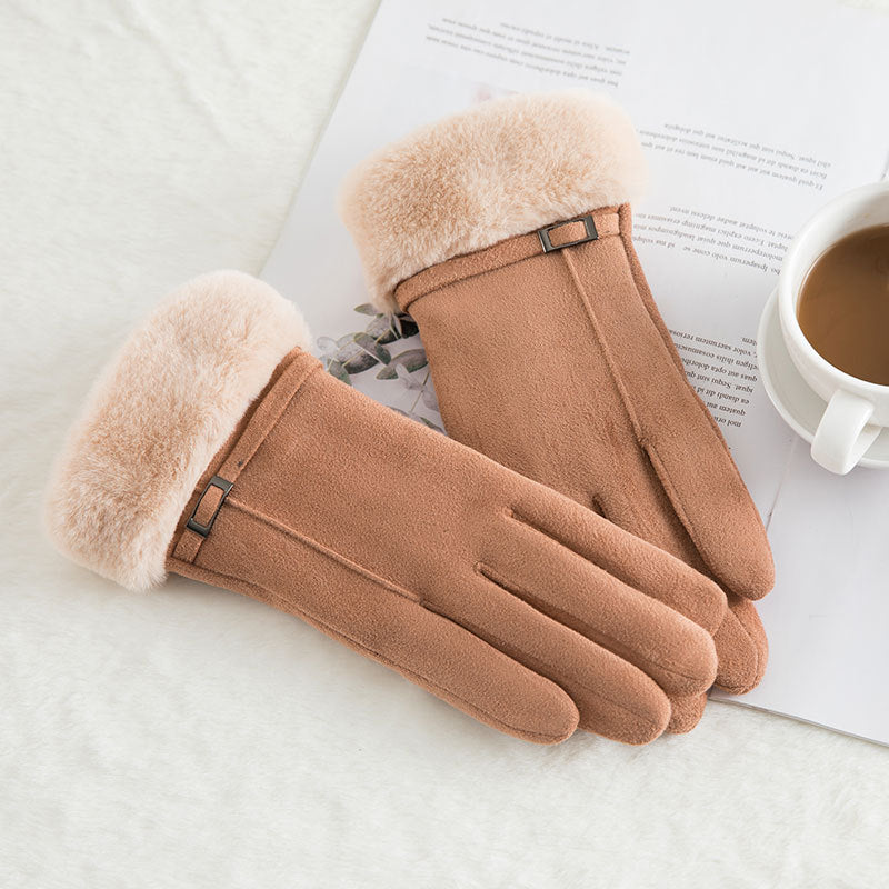 Women’s Suede Winter Gloves – Warm Wool Lined Finger Style