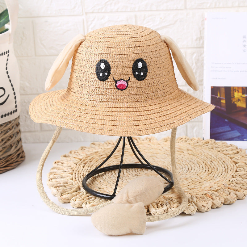 Children’s Rabbit Ear Straw Sun Hat – Moving Ear Cartoon Summer Hat