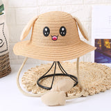 Children’s Rabbit Ear Straw Sun Hat – Moving Ear Cartoon Summer Hat