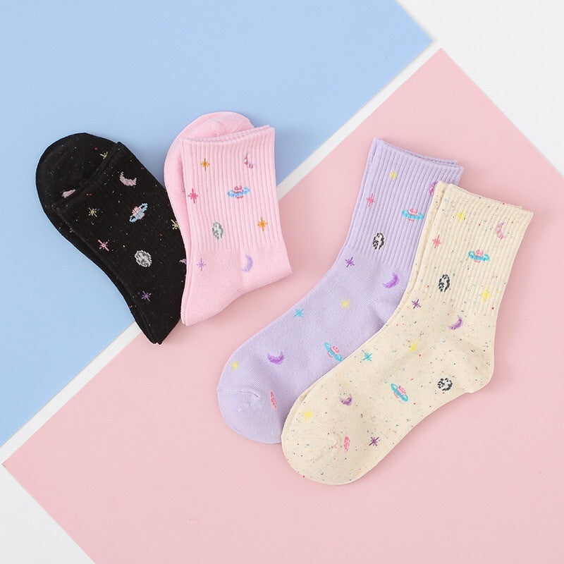 Women’s Cosmic Starry Crew Socks – Cotton Comfort