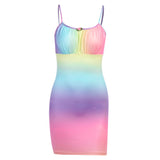 Fashionable Sexy Tie-dye Halter Mini Dress – Backless Sling Style