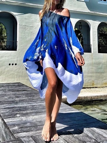 Inclined Shoulder Printed Dress – Elegant One-Shoulder Maxi Dress