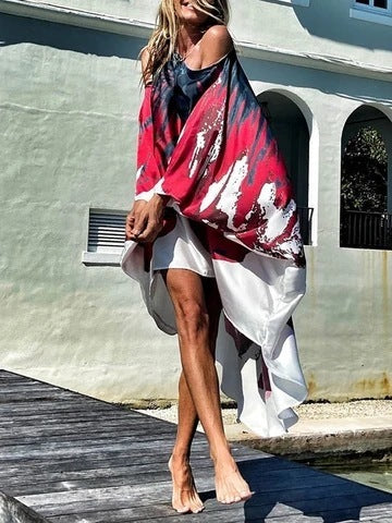 Inclined Shoulder Printed Dress – Elegant One-Shoulder Maxi Dress