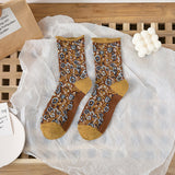 Women’s Broken Flower Forest Socks – Pastoral Style Floral Mid-Tube