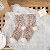 Women’s Broken Flower Forest Socks – Pastoral Style Floral Mid-Tube
