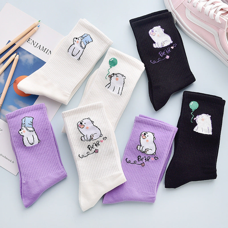 Women’s Cartoon Cotton Socks – 4 Pairs Set