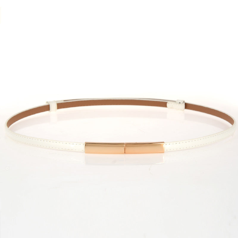 Minimalist Thin Leather Belt – Rectangular Buckle Waistband for Women