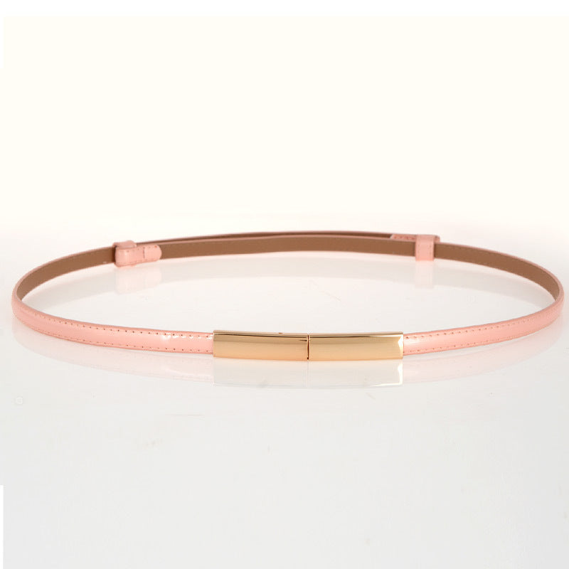 Minimalist Thin Leather Belt – Rectangular Buckle Waistband for Women