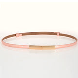 Minimalist Thin Leather Belt – Rectangular Buckle Waistband for Women
