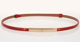 Minimalist Thin Leather Belt – Rectangular Buckle Waistband for Women