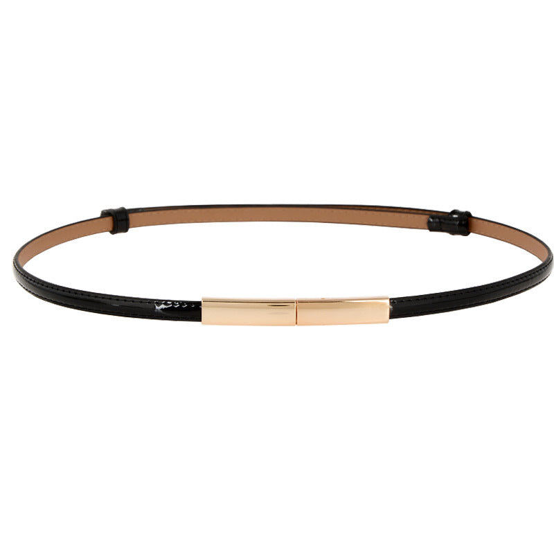 Minimalist Thin Leather Belt – Rectangular Buckle Waistband for Women