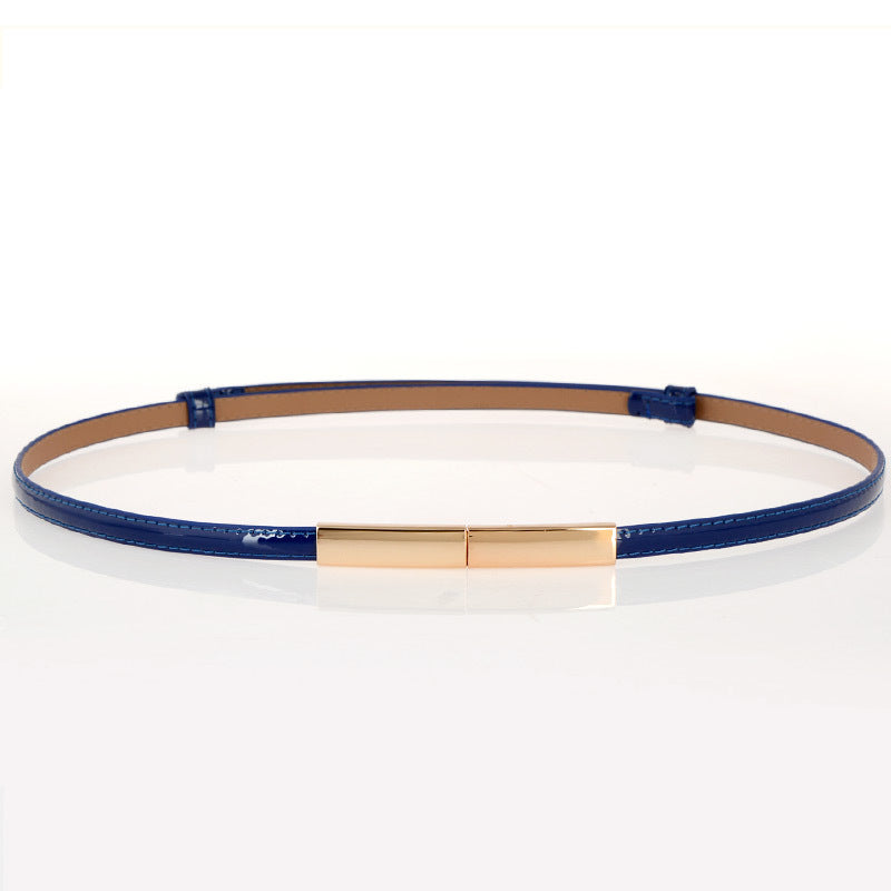 Minimalist Thin Leather Belt – Rectangular Buckle Waistband for Women