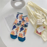 Retro Glass Silk Ankle Socks – Colorful Japanese Daisy Style