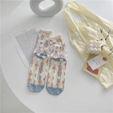 Retro Glass Silk Ankle Socks – Colorful Japanese Daisy Style