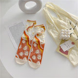 Retro Glass Silk Ankle Socks – Colorful Japanese Daisy Style