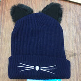 Cat Ear Embroidered Knitted Beanie – Cute Winter Woolen Hat