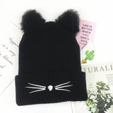 Cat Ear Embroidered Knitted Beanie – Cute Winter Woolen Hat