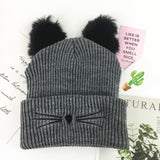 Cat Ear Embroidered Knitted Beanie – Cute Winter Woolen Hat