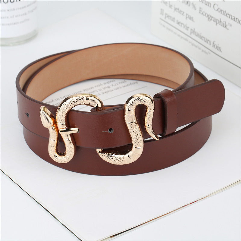 Snake Buckle Faux Leather Belt – Statement Waist Belt for Women