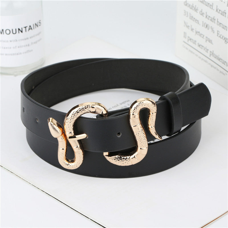 Snake Buckle Faux Leather Belt – Statement Waist Belt for Women