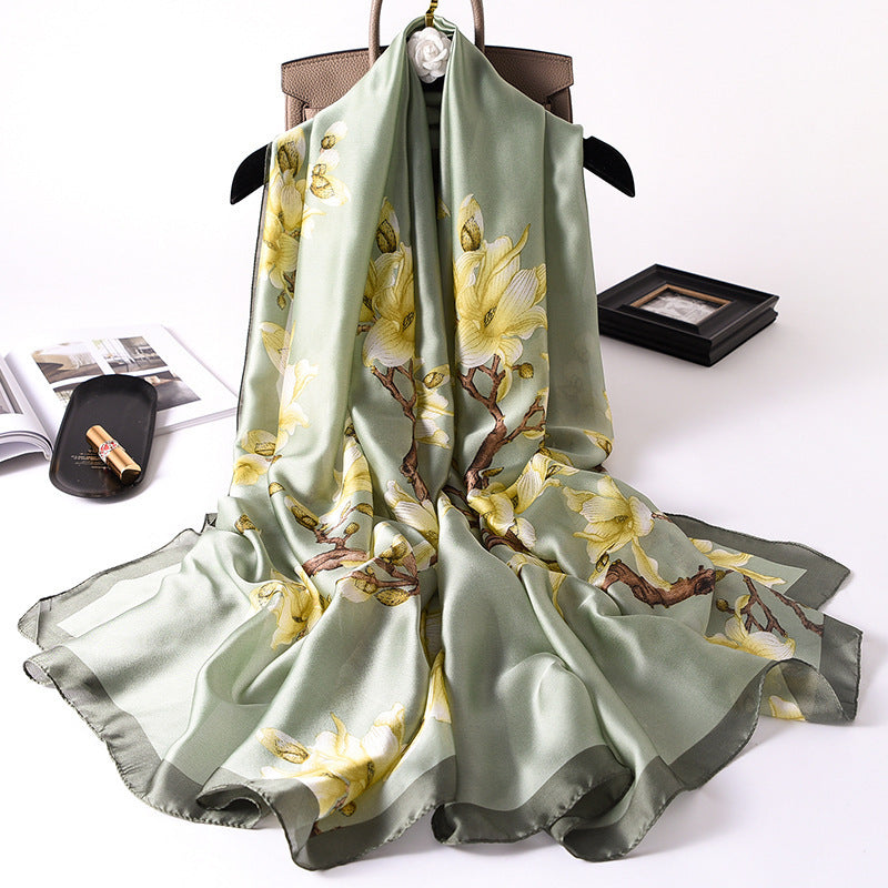 Floral Printed Silk-Look Scarf – Elegant Lightweight Shawl for All Seasons
