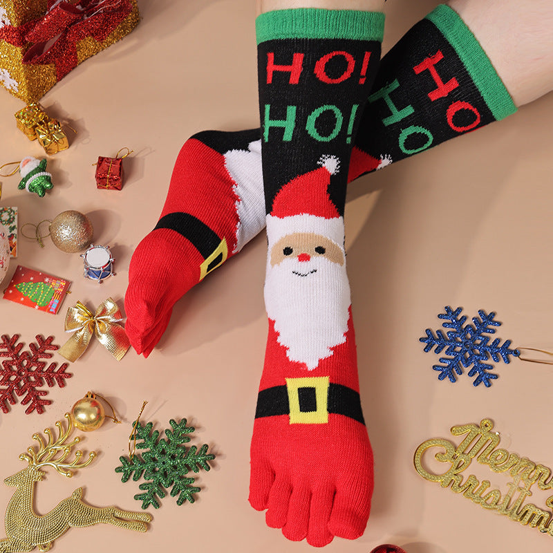 Women’s Christmas Five-Finger Socks – Cute Winter Split-Toe Holiday Design