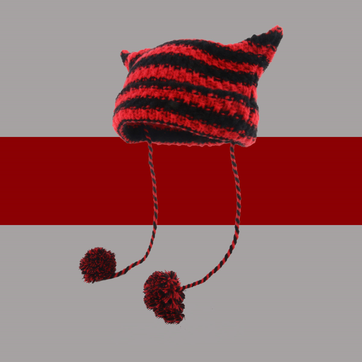 Women’s Knitted Wool Beanie – Striped Devil Horn Style