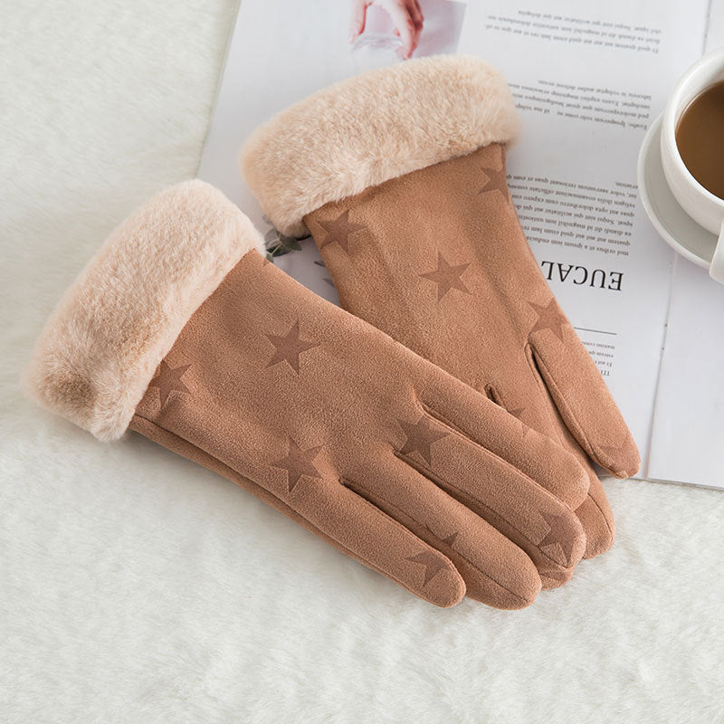 Women’s Suede Winter Gloves – Warm Wool Lined Finger Style