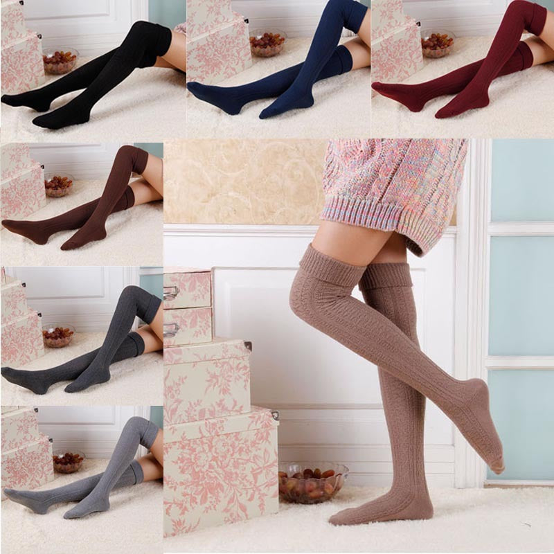 Japanese Long Knee-High Cotton Socks – Thick Stacked Style