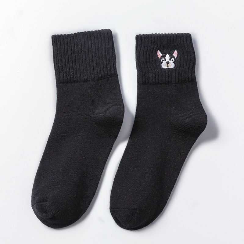 Cartoon Embroidery Cotton Crew Socks – Women’s Casual