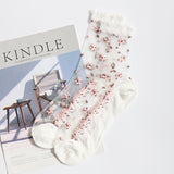 Women’s Jacquard Crystal Crew Socks – Elegant Sheer Design