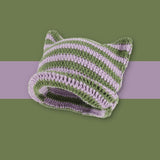 Women’s Knitted Wool Beanie – Striped Devil Horn Style