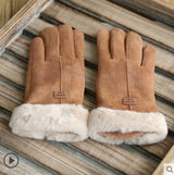 Retro Suede Touch Screen Winter Gloves – Warm Velvet Lined for Women