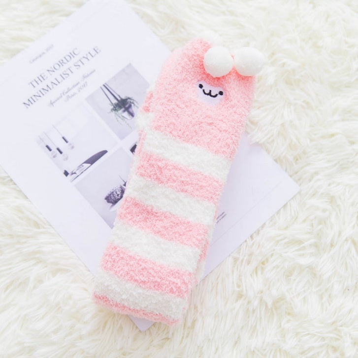 Super Cute Fuzzy Knee-High Socks – Cartoon Winter Style